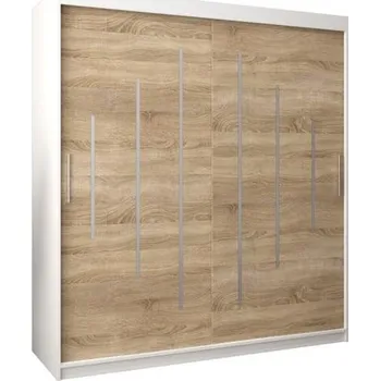 Šatní skříň Šatní skříň s posuvnými dveřmi YORK - 180x200cm -Bílá-Dub Sonoma-