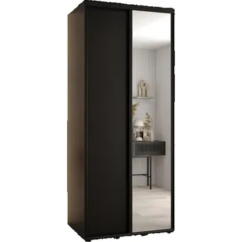 Šatní skříň Šatní skříň s posuvnými dveřmi a zrcadlem DAVOS 120cm | Černá / černé pojezdy