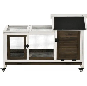 Pojízdná dřevěná králíkárna, 108 x 58 x 73,5 cm | kávová