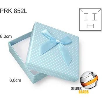 Dárková krabička Krabička na šperky. Materiál papír . Ozn. PRK 852L. Velikost 8x8cm. Barva MODRÁ s puntíky a ozdobnou stužkou.