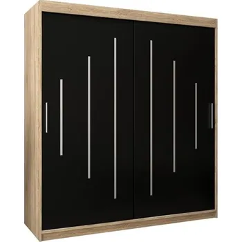 Šatní skříň Šatní skříň s posuvnými dveřmi YORK - 180x200cm -Dub Sonoma-Černá