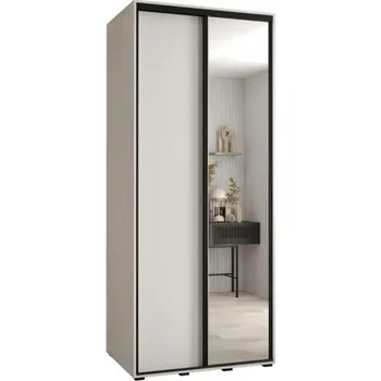 Šatní skříň Šatní skříň s posuvnými dveřmi a zrcadlem DAVOS 120 cm | Bílá / černé pojezdy