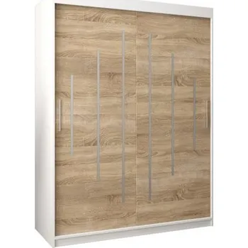Šatní skříň Šatní skříň s posuvnými dveřmi YORK - 150x200cm -Bílá-Dub Sonoma-