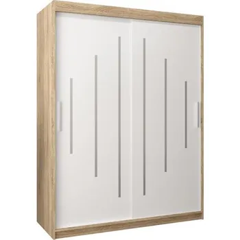 Šatní skříň Šatní skříň s posuvnými dveřmi YORK - 150x200cm -Dub Sonoma-Bílá-