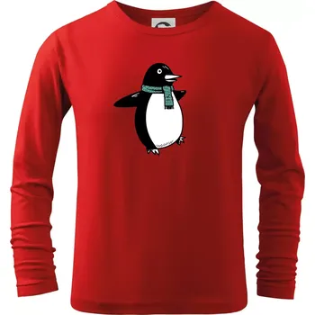 Chlapecké tričko Tučňák se zelenou šálou - Triko dětské Long Sleeve - 122 cm/6 let ( Červená )