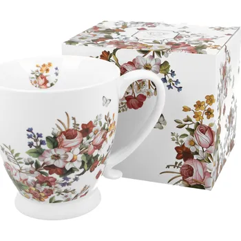 DUO Gifts DG - Porcelánový hrnek na stopce VINTAGE FLOWERS WHITE v dárkové krabičce - 480 ml