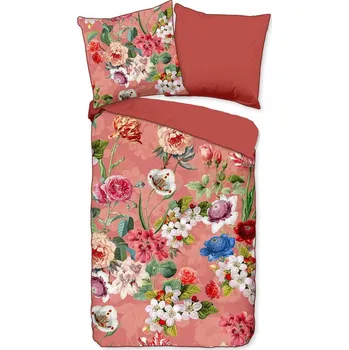 Povlečení Oranžové povlečení na dvoulůžko z organické bavlny Descanso Flowery, 200 x 220 cm ID_1398533