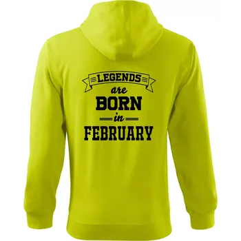 Pánská mikina Legends are born in February - Mikina s kapucí na zip trendy zipper - XL ( Limetková )
