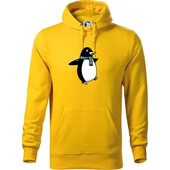 Pánská mikina Tučňák se zelenou šálou - Mikina pánská Cape s kapucí - 4XL ( Žlutá )