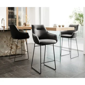 Barová židle Barová židle Alja-Flex tenká podnož kovová černá pravá kůže