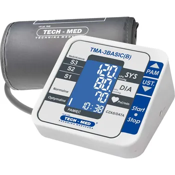 Měřič tělesných funkcí TECH-MED Digitální tlakoměr na paži Automatický zdravotnický přístroj Nastavitelná manžeta pro detekci srdeční arytmie Přesnost +/- 3 mmHg Paměť WHO klasifikace