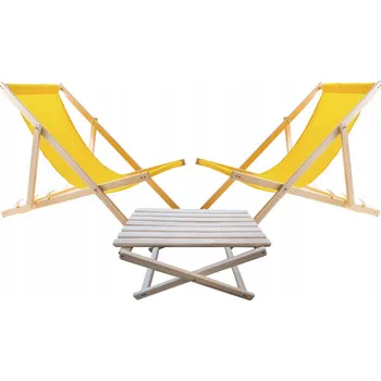 Konferenční stolek Sada 2 plážových lehátek, žlutá + dřevěný konferenční stolek Woodok
