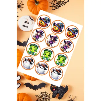 Jedlá dekorace na dort Jedlý tisk na fondánový list A4 " Halloween 5." 12 koleček (6 cm)