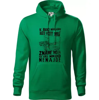 Pánská mikina K řidiči náklaďáku buďte vždy milý - Mikina pánská Cape s kapucí - 5XL ( Středně zelená )