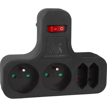 Elektrická zásuvka Zásuvka Maclean, čtyřnásobná s vypínačem, stabilizační nožička, typ E, 2x2,5A, 2x16A, MCE224 E/B