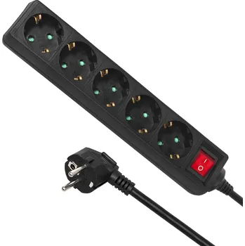 Napájecí kabel Maclean Power Strip, prodlužovací kabel s 5 zásuvkami, s vypínačem, černý, německý typ, 3500 W, 1,4 m, MCE226G