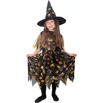 Karnevalový kostým Dětský kostým Čarodějnice černo-zlatá s kloboukem
