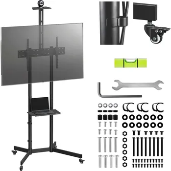 Televizní držák Maclean TV stojan / vozík, police na kameru, na kolečkách, 37-70", max. zatížení 45kg/5kg police, max. VESA 600x400, MC-113 B