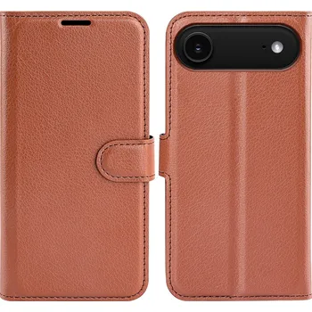 Pouzdro na mobilní telefon Litchi knížkové pouzdro na iPhone 17 Air - hnědé