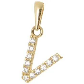 Přívěsek Přívěšek písmenko V ze žlutého zlata se zirkony ZZ0826VF + dárek zdarma