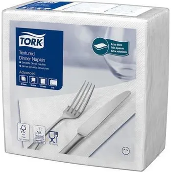 Papírový ubrousek TORK – Zásobníky, ručníky a mýdla Ubrousky Textured Dinner, bílá, 2-vrstvé, 1/4 skládání, 39,5 x 39 cm, Advanced, 50 ks, TORK 509414 ,balení 50 ks 579027