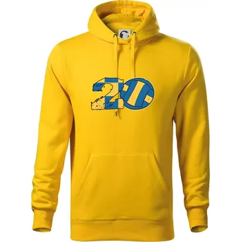 Pánská mikina Volejbal kulaté narozeniny 20 - Mikina pánská Cape s kapucí - 4XL ( Žlutá )