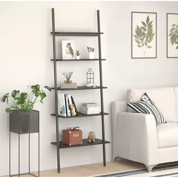 Knihovna vidaXL 5patrová opěrná police a černá 64 x 34 x 185,5 cm [336376] Barva: Černá