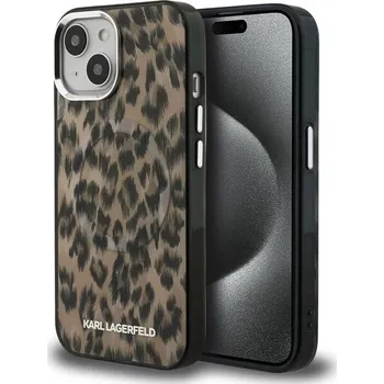 Karl Lagerfeld IML Leopard MagSafe kryt iPhone 15 hnědý