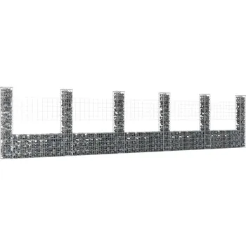 gabiony vidaXL Gabionový koš ve tvaru U se 6 sloupky železo 620 x 20 x 150 cm [151286]