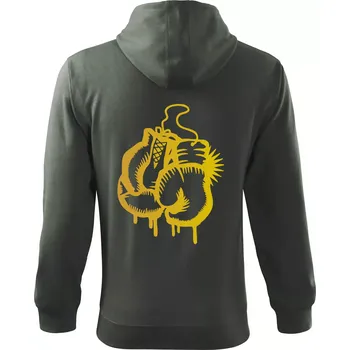 Pánská mikina Box rukavice - zlatý potisk - Mikina s kapucí na zip trendy zipper - S ( Tmavá břidlice (šedá se zeleným nádechem) )