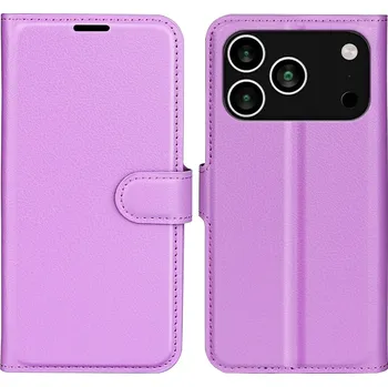 Pouzdro na mobilní telefon Litchi knížkové pouzdro na iPhone 17 Pro Max - fialové