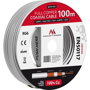 Anténní kabel Koaxiální kabel RG6 100M Maclean MCTV-472 1,02CU + 4,8FPE + CU / P + 32 * 0,12CU + 6,8PVC