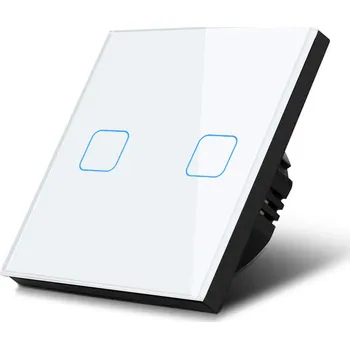 vypínač Dotykový spínač světla, dvojitý, sklo, bílý se čtvercovým tlačítkem Maclean Energy MCE703W, rozměry 86x86mm, s podsvícením tlačítka