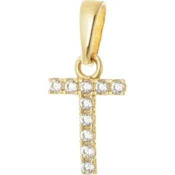 Přívěsek Přívěšek písmenko T ze žlutého zlata se zirkony ZZ0826TF + dárek zdarma