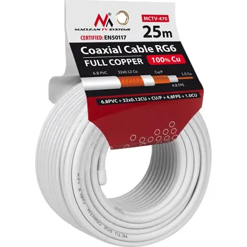 Anténní kabel Kabel koaxiální kabel RG6 25M Maclean MCTV-470 1,02CU + 4,8FPE + CU / P + 32 * 0,12CU + 6,8PVC