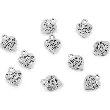 Přívěsek srdce 10x12 mm Varianta: 3 (Time with love) platina s patinou, Balení: 10 ks