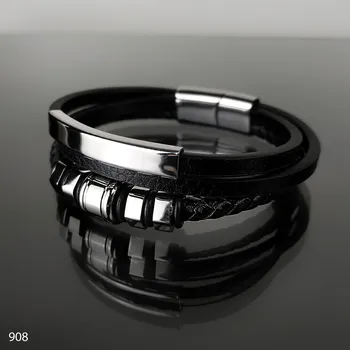 Náramek Exkluzivní pánský náramek z kůže a oceli, balený v dárkové krabičce. č. 908