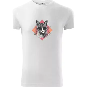 Pánské tričko Kočka umělkyně s brýlemi - Viper FIT - Pánské zůžené tričko - L ( Bílá )