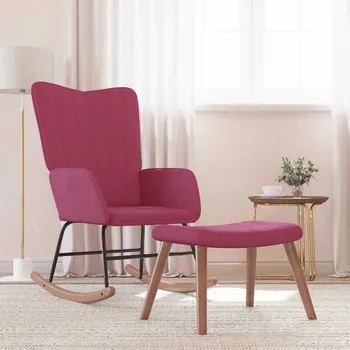 Obývací pokoj vidaXL Marketos Houpací křeslo se stoličkou vínové samet