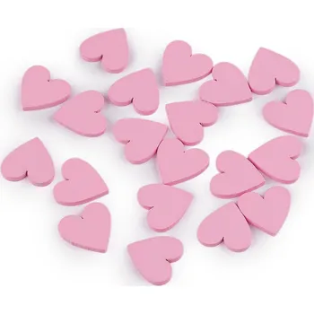 Dřevěné srdce k nalepení / dozdobení Varianta: 4 růžová sv., Balení: 20 ks