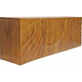 Příborník do zásuvky Art deco masivní nástěnný příborník Cumbria z mangového dřeva s reliéfním vyřezáváním ve tvaru paprsků a čtyřmi dvířky 177 cm