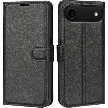 Pouzdro na mobilní telefon Litchi knížkové pouzdro na iPhone 17 Air - černé