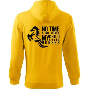 Pánská mikina No time no money my child loves horses - Mikina s kapucí na zip trendy zipper - 2XL ( Žlutá )
