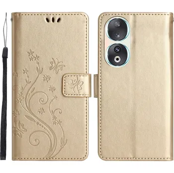 Pouzdro na mobilní telefon Flowers knížkové pouzdro na Honor 90 - zlaté