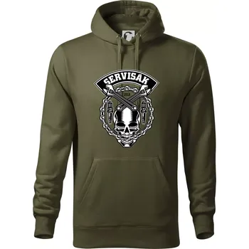 Pánská mikina Lebka servisák - Mikina pánská Cape s kapucí - M ( Military )