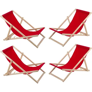Zahradní lehátko Sada čtyř lehátek, červená, Woodok, smontovaná z kvalitního bukového dřeva