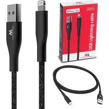 Datový kabel Kabel s osvětlením MFi (vyrobený pro iPhone / iPod / iPad) podporující rychlé nabíjení 2,4A Maclean Energy MCE845B černý délka 1m 5V/2,4A - přenos dat