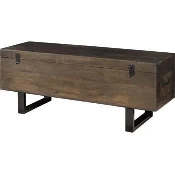 Truhla Industriální obdélníková truhla Clermont z tmavého mangového dřeva s černými hranolovými kovovými nožičkami 115 cm