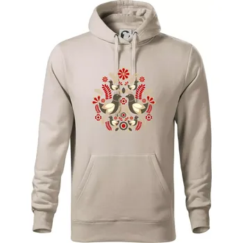 Pánská mikina Folklór - hnědí ptáčci - Mikina pánská Cape s kapucí - M ( Ledově šedá )
