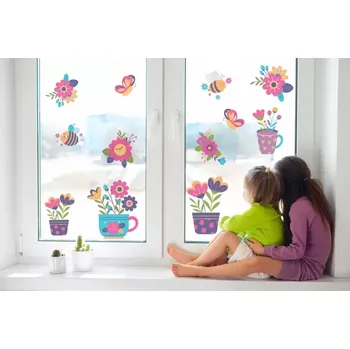 Samolepící dekorace Oboustranné samolepky na okna - květiny a včely Šířka: 30 cm | Délka: 50 cm